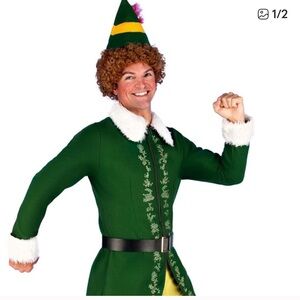 New Adult Large Green Elf Costume with Wig & all accessories pictured